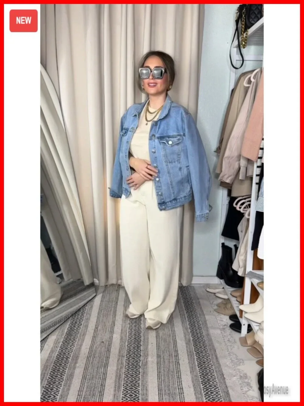 Women's Oversized Denim Jacket Long Sleeve Button Front Jean Coat